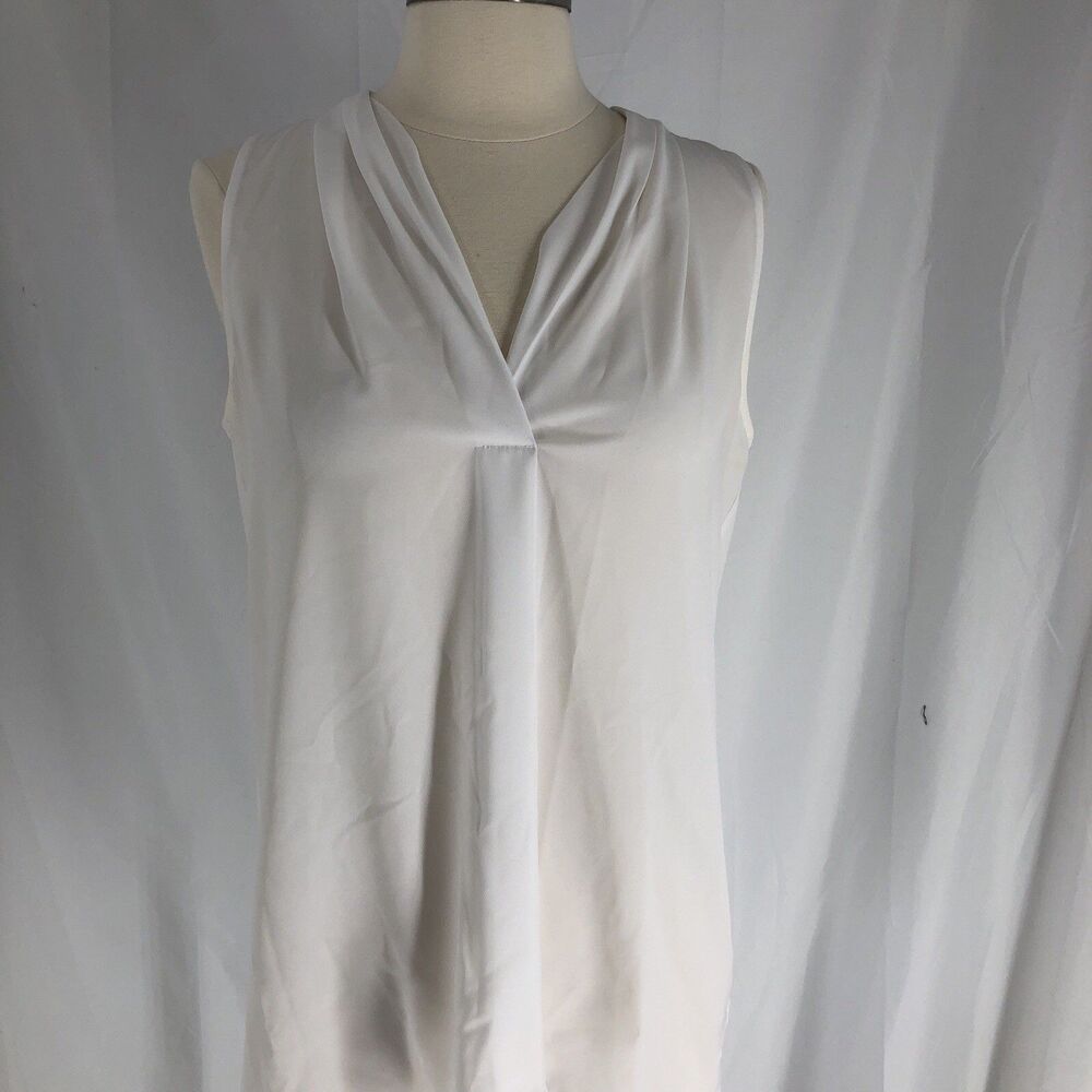 Vince Camuto Womens Ivory Sleeveless V-Neck Pleated Blouse Top Size Small